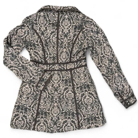 Free People Jacket Coat Sz 2 Gray Pink Jacquard Tapestry Paisley damask Piping - Picture 2 of 11